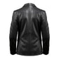 Stylish Button Closure Blazer Black Leather Coat