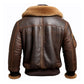 Men's Aviator Lapel Brown Faux Shearling Bomber Leather Jacket