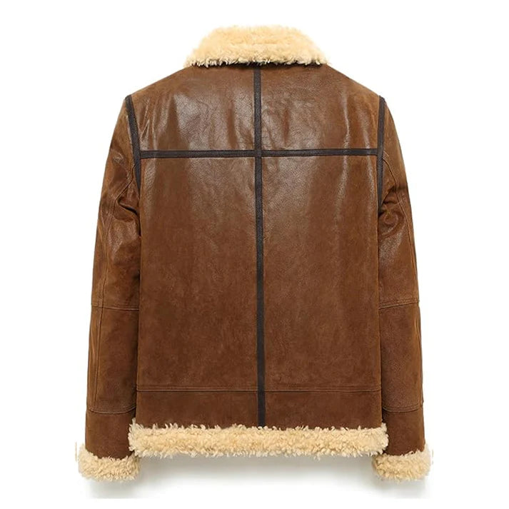 Men's Aviator Adjustable Warm Faux Shearling Leather Jacket