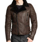 Men's Faux Shearling Cafe Black Bomber Leather Jacket