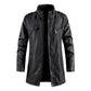 Vintage Casual Stand Collar Biker Black Leather Coat