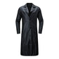 Button Closure Black Leather Long Coat