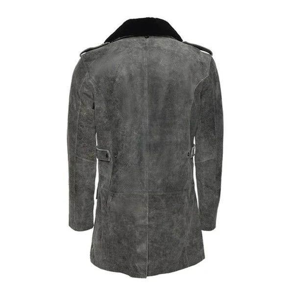 Premium Grey Ryder Fur Collar Leather Coat