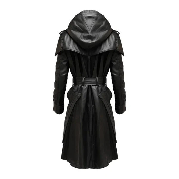 Stylish Hooded Genuine Black Leather Coat