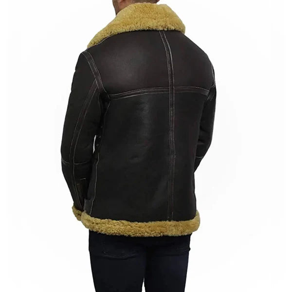 Men's Black Faux Shearling Bomber Real Leather Jacket