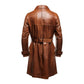 Button Style Vintage Long Brown Leather Coat