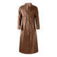 Classic Brown Long Trench Leather Motorcycle Coat