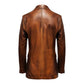 Classic Winter Round Cuffs Brown Leather Coat