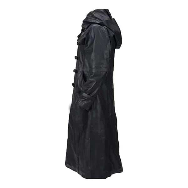 Hooded Steampunk Goth Matrix Black Long Leather Coat