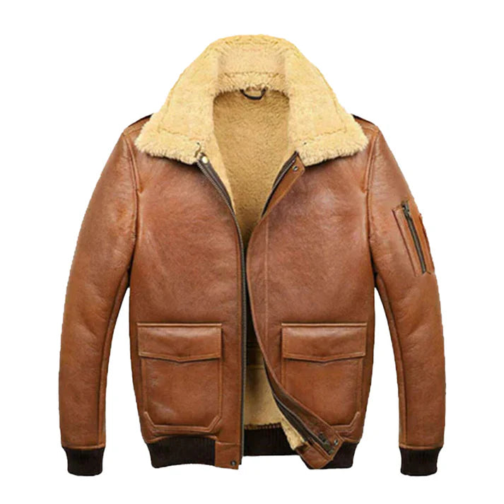 Men's A2 Aviator Camel Faux Shearling Bomber Leather Jacket