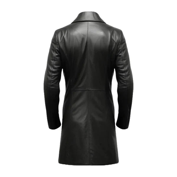 Classic Long Premium Black Leather Coat