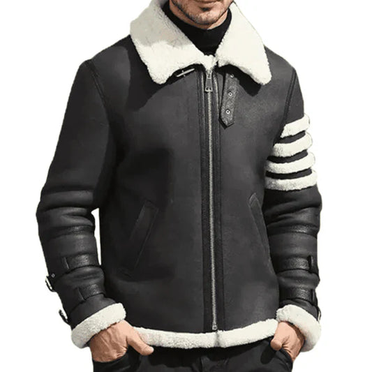 Men's B3 Faux Shearling Black & White Bomber Jacket