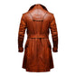 Modern Open Hem Casual Brown Leather Coat