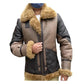 Men's Short Mixed Colors Pilot Faux Shearling Moto Real Leather Jacket