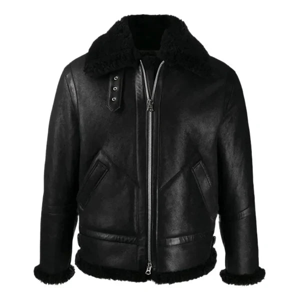 Men's B3 Faux Shearling Black Bomber Leather Jacket