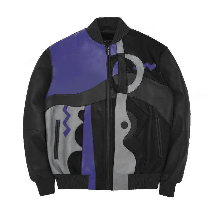 Men's Stylish Black Pecaso With Purple Leather Jacket