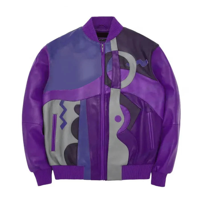 Men's Stylish Purple Pecaso With Navy Leather Jacket