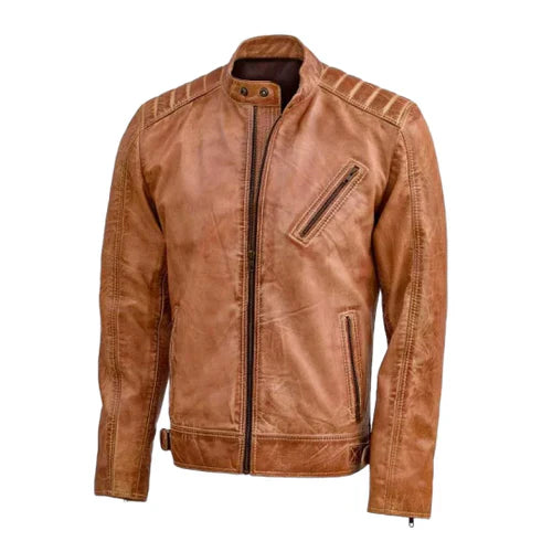 Men's Tan Nexus Biker Leather Jacket