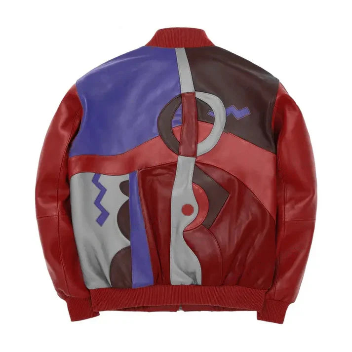 Men's Stylish Red Pecaso With Purple Leather Jacket