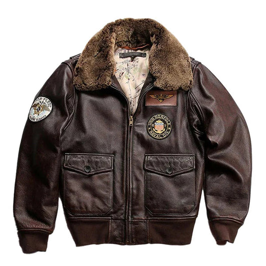 Men's Aviator Vintage Collar Faux Shearling Leather Jacket