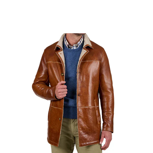 Lamb Sherpa Lining Genuine Brown Leather Coat