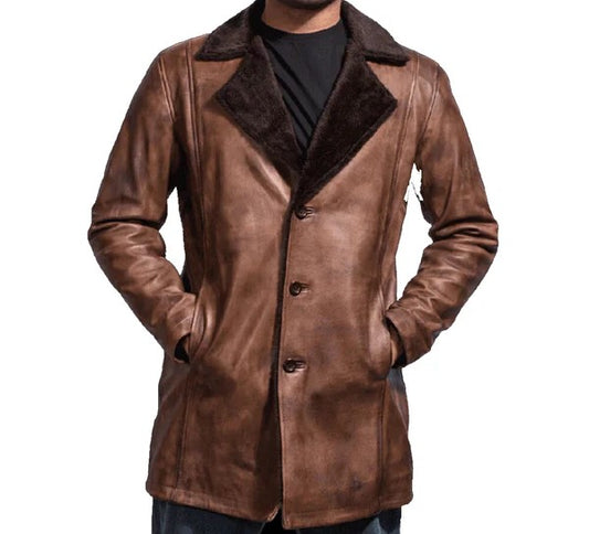 Long Trench Brown Real Leather Coat