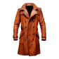 Modern Open Hem Casual Brown Leather Coat