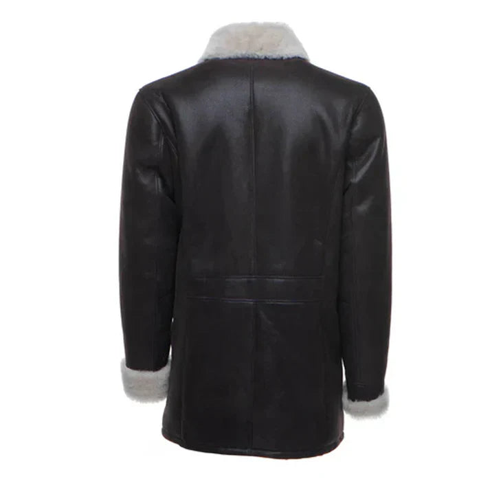 Jozef's Buttoned Shearling Black Leather Coat