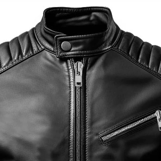 Men's Black Slim Fit Genuine Leather Jacket