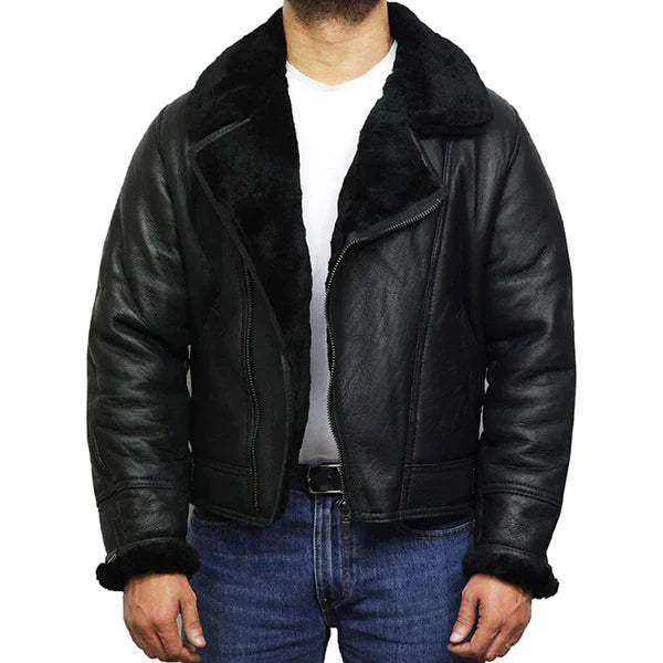 Men's Pilot B3 Aviator Faux Shearling Bomber Leather Jacket