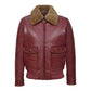 Men's Aviator Jet Fighter Maroon Faux Shearling Bomber Leather Jacket