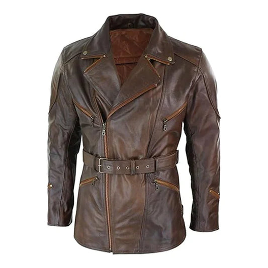 Quarter Length German Motorcycle Brown Leather Coat