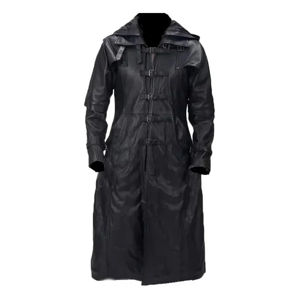 Hooded Steampunk Goth Matrix Black Long Leather Coat