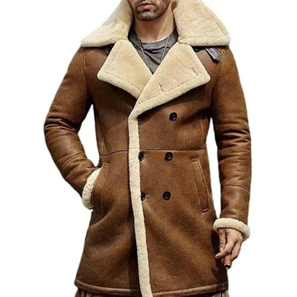 Men's Aviator Shearling Genuine Brown Leather Coat