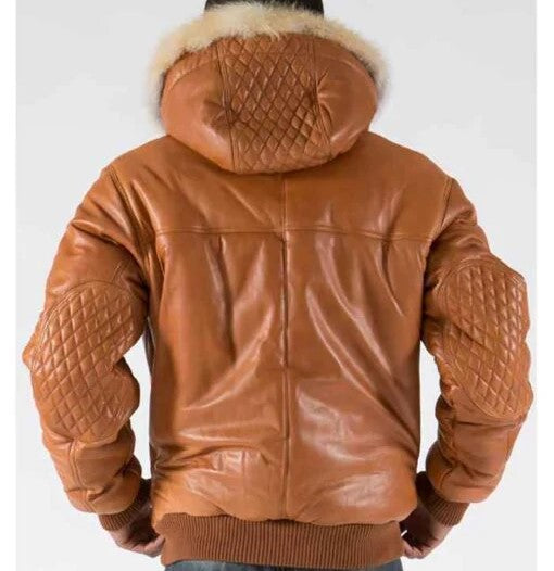 Men's Basic Fur Collar Brown Leather jacket