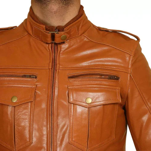 Men's Tan Touring Motorcycle Leather Jacket