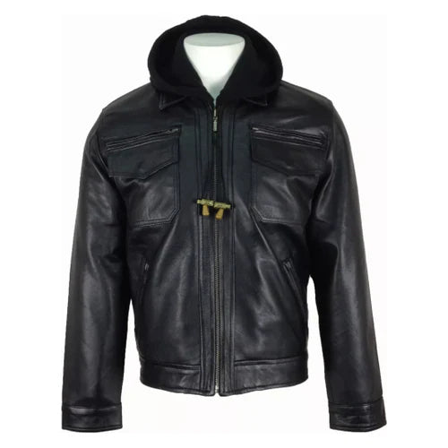 Men's Renegade Hooded Black Leather Jacket