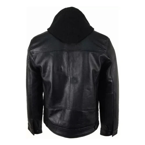 Men's Renegade Hooded Black Leather Jacket