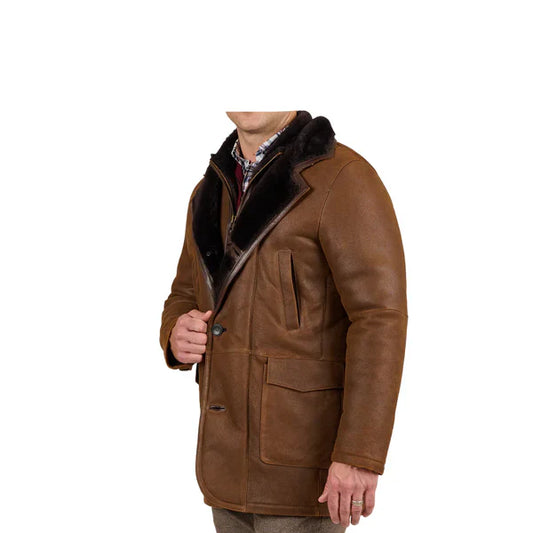 Fur Double Shearling Premium Brown Leather Coat