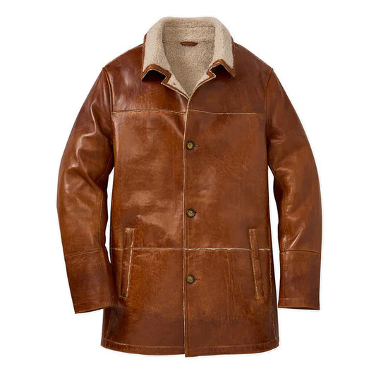 Lamb Sherpa Lining Genuine Brown Leather Coat