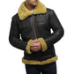 Men's Black Faux Shearling Bomber Real Leather Jacket