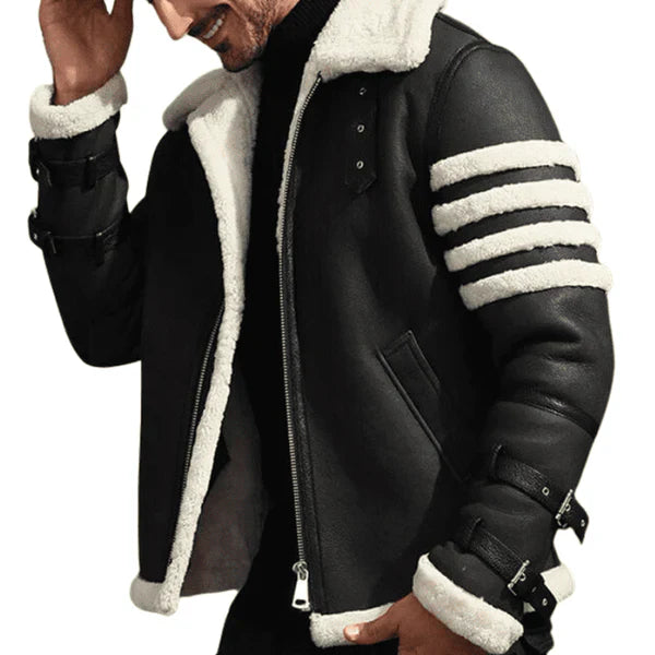 Men's B3 Faux Shearling Black & White Bomber Jacket