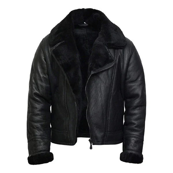 Men's Pilot B3 Aviator Faux Shearling Bomber Leather Jacket