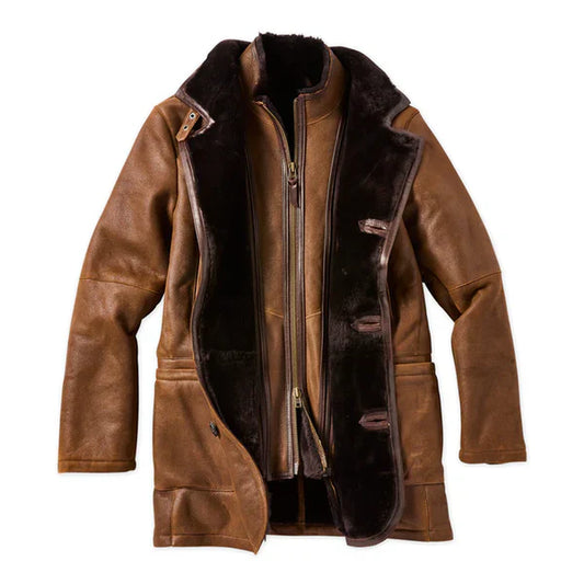 Fur Double Shearling Premium Brown Leather Coat