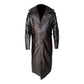 Long Trench Winter Black Real Leather Coat