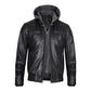 Men's Hoodie Grey Leather Jacket