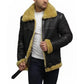 Men's Black Faux Shearling Bomber Real Leather Jacket