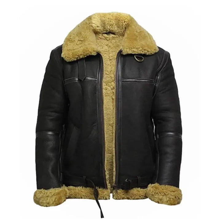 Men's Black Faux Shearling Bomber Real Leather Jacket