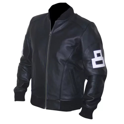 8 Ball Black Cowhide Bomber Leather Jacket