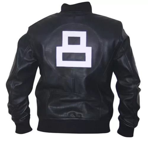 8 Ball Black Cowhide Bomber Leather Jacket